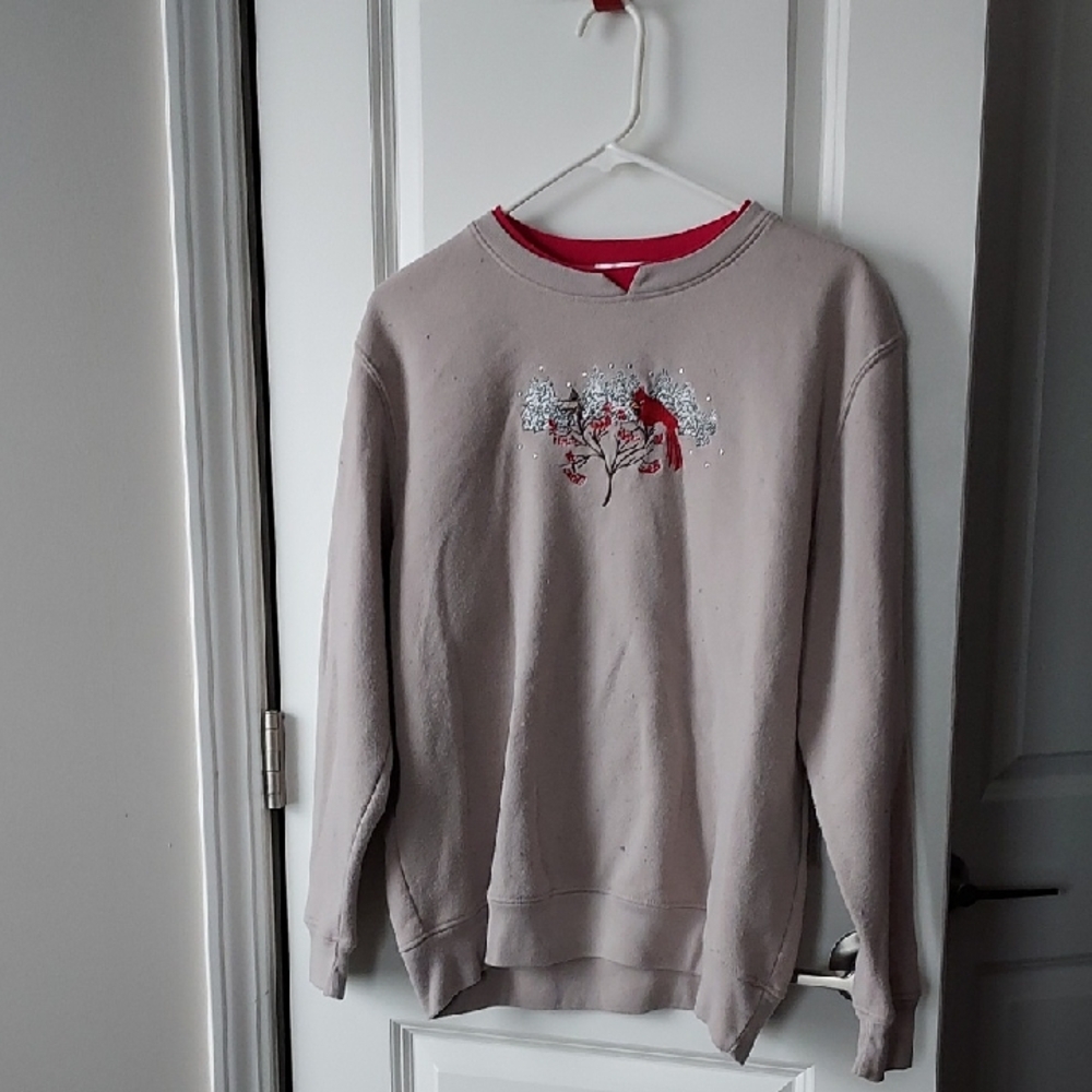 Hastings & Smith Gray Sweatshirt with Red and White Embroidery Large